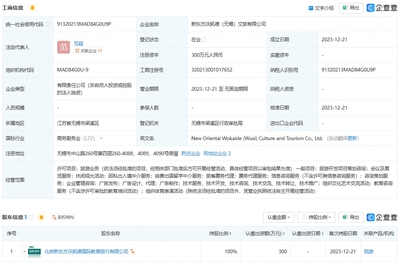 新東方文旅布局長三角 無錫、淮安新公司成立，注冊資本各300萬聚焦票務代理業務